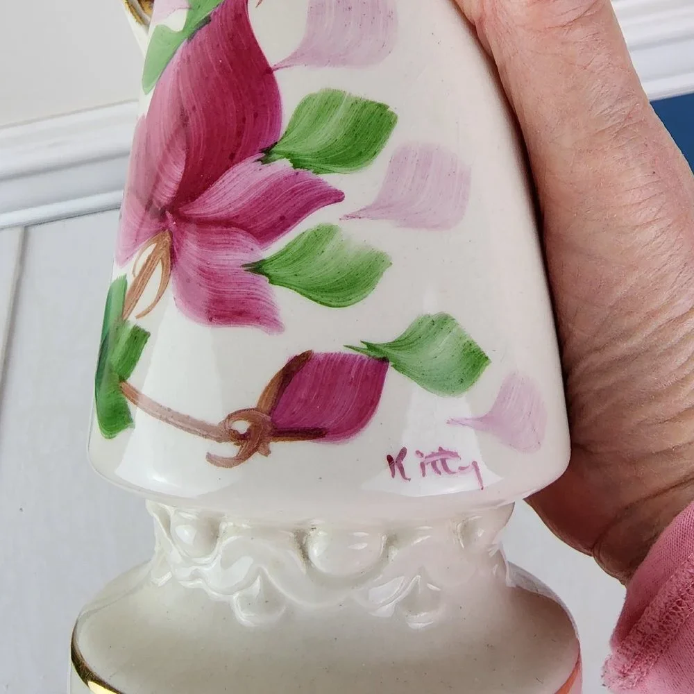 Vintage Hand Painted Lamp Signed by Kitty